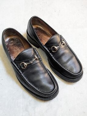 Gucci Black Leather Horsebit Loafers with Gold Hardware